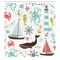 Ambesonne Sail Shower Curtain, Pastel Color of Lighthouse Sailboat Maritime Theme Fish Shells Octopus and Anchor, Cloth Fabric for Nautical Bathroom Decor Set with Hooks, 69" W x 70" L Coral Turquoise